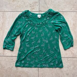 Anthropologie Green Bunny Top